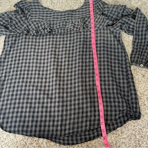 Loft Women’s Black Gingham Brushed Cotton Ruffle Blouse Top Large - Picture 9 of 10